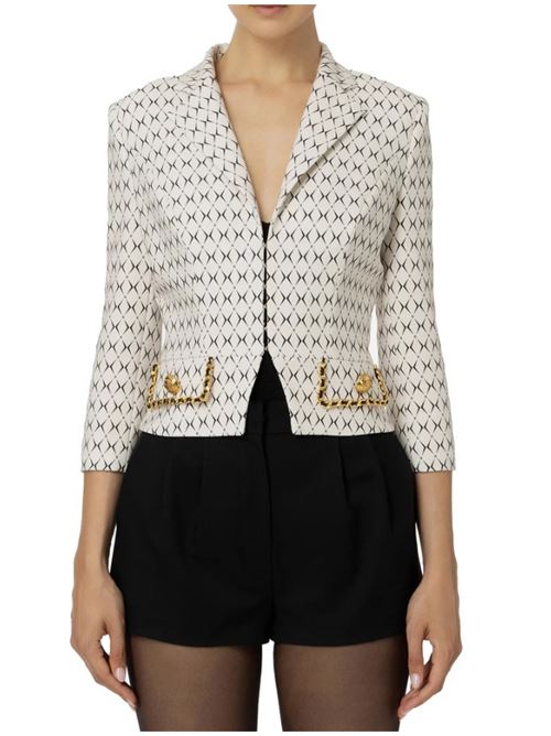 Cropped jacket in diamond-print stretch crêpe with chain ELISABETTA FRANCHI | GIS8546E2.E84